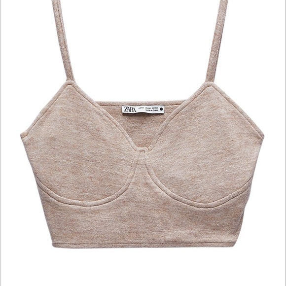 ZARA CROPPED TOP IN CAMEL SOFT NEW WITH TAG SIZE LARGE - Picture 1 of 3